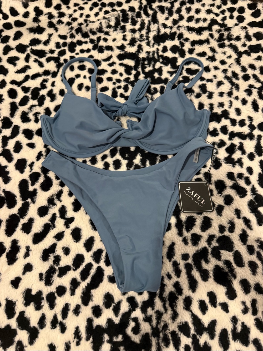 Zaful Dusty Blue Twist-Tie Bikini Set